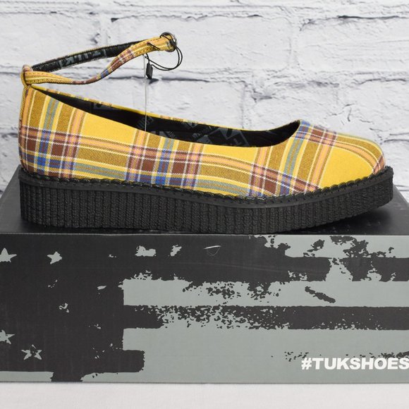 NEW IN BOX T.U.K. Footwear Yellow Plaid Pointed Ballet Creeper - Picture 1 of 8